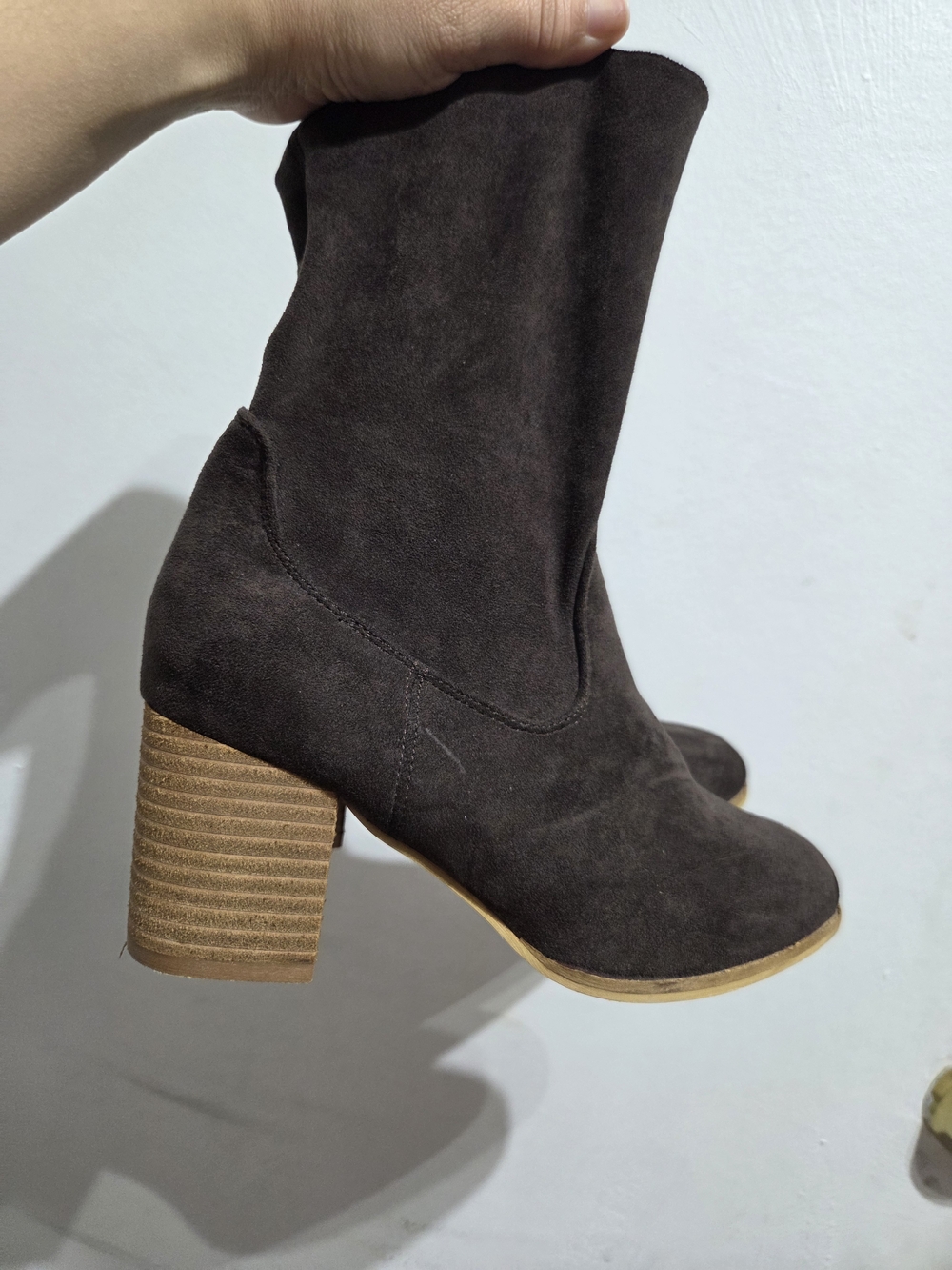 Women's Dark Brown Suede Block Heel Boots